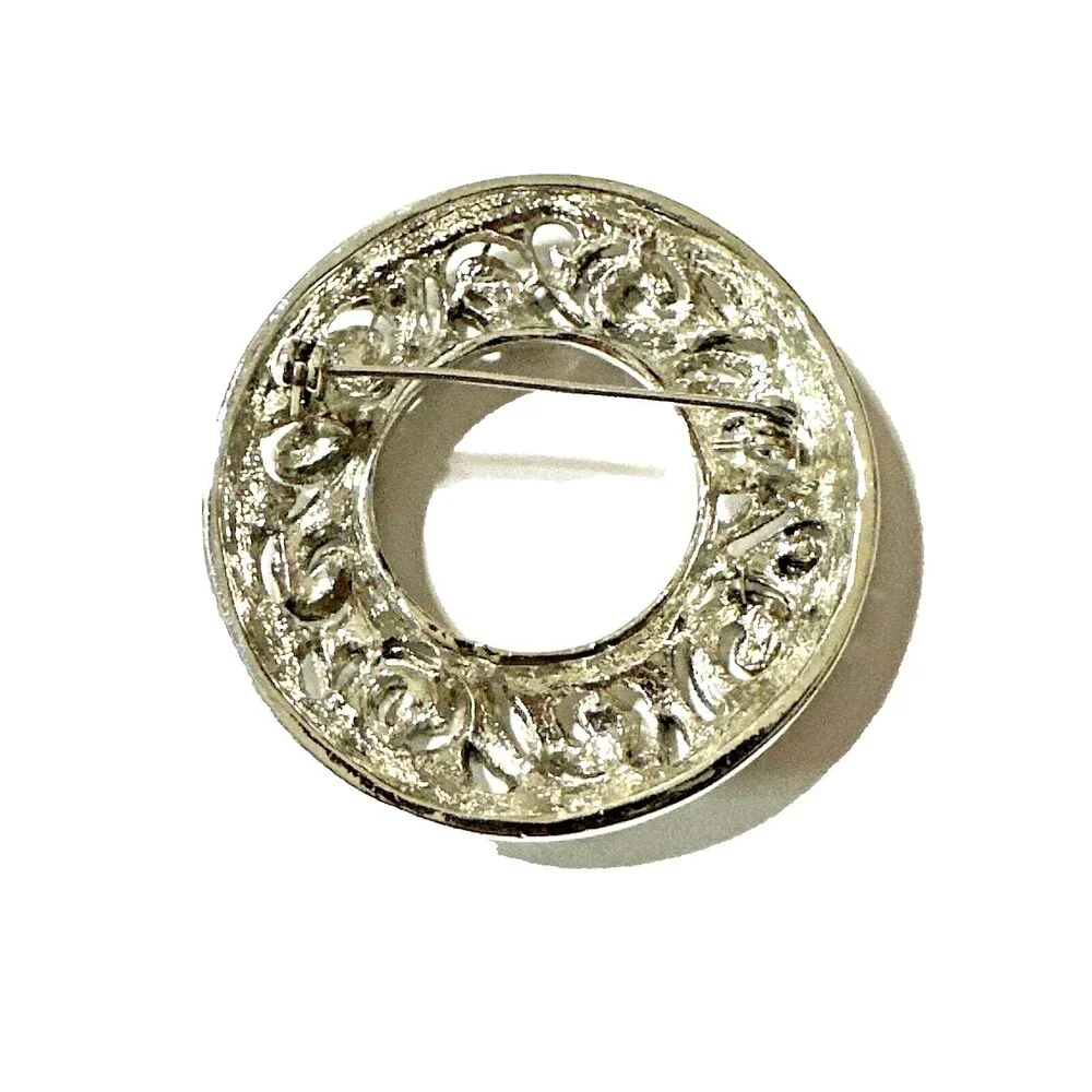 Vintage Liz Claiborne First Issue Filigree Brooch Faux Marcasite Silver Tone Pin